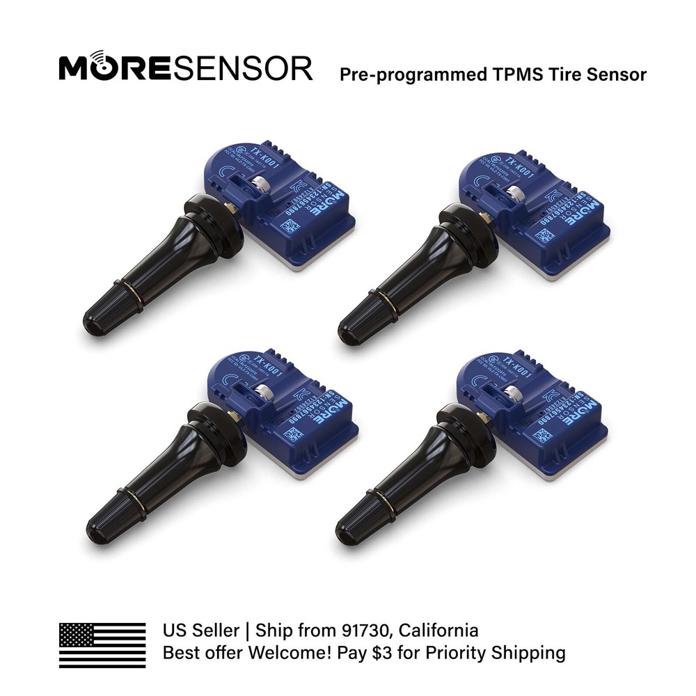 4PC 433MHz MORESENSOR TPMS Snap-in Tire Sensor for VOLVO 31341893 Replacement