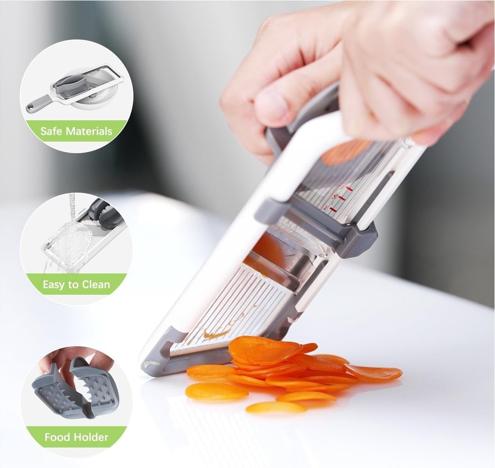 Ergonomic Vegetable Slicer: Safe, Efficient, and Includes Peeler Accessory