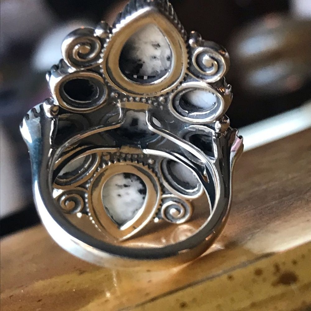 Natural White Buffalo Sterling Silver Statement Ring Size 6
