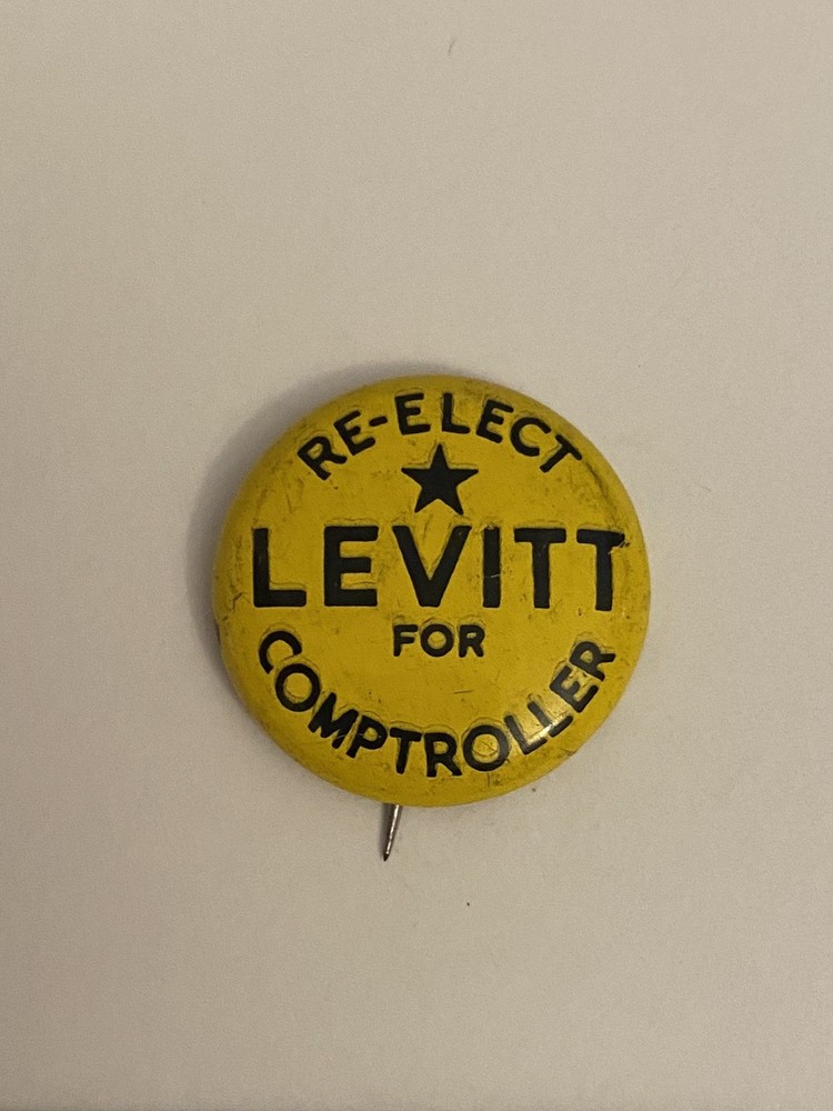 Re-Elect Levitt For Comptroller Pin Back Button P154