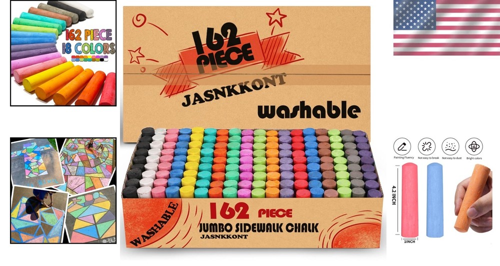 Vibrant Assorted 162-Pack Sidewalk Chalk - Ideal for Playgrounds and Classrooms