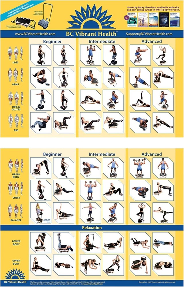 Laminated Vibrating Exercise Chart - Essential 36"x24" Guide for Home Workouts