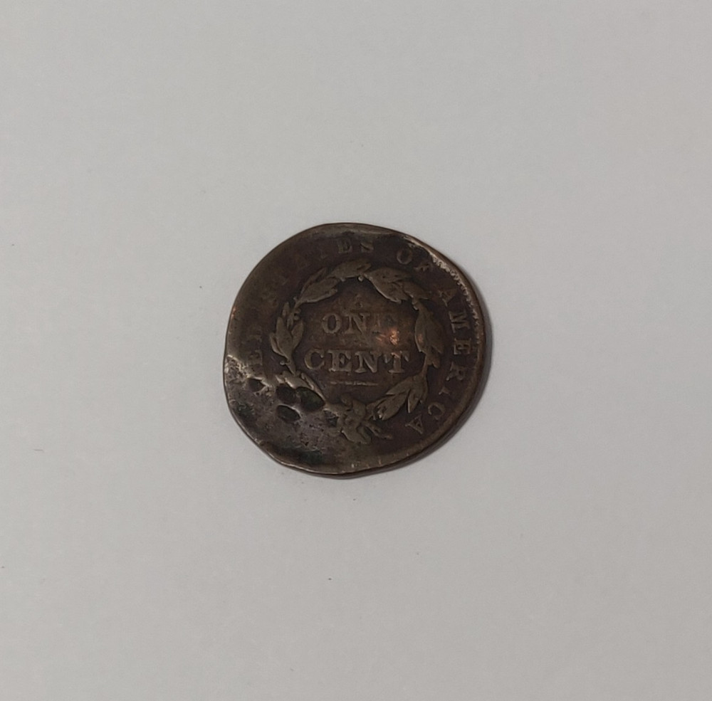 1837 LARGE CENT CORONET HEAD DAMAGED + BENT + SMASHED