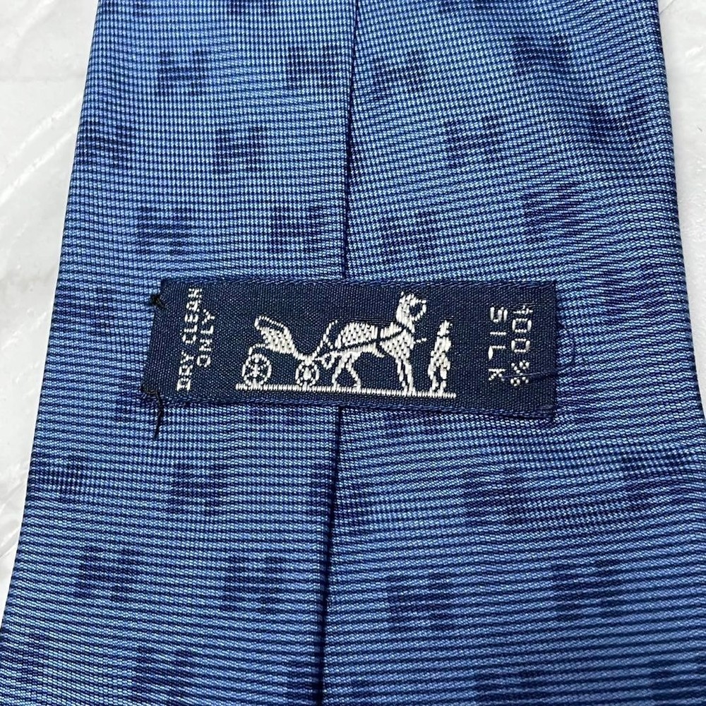 HERMES Tie H Pattern Silk Blue