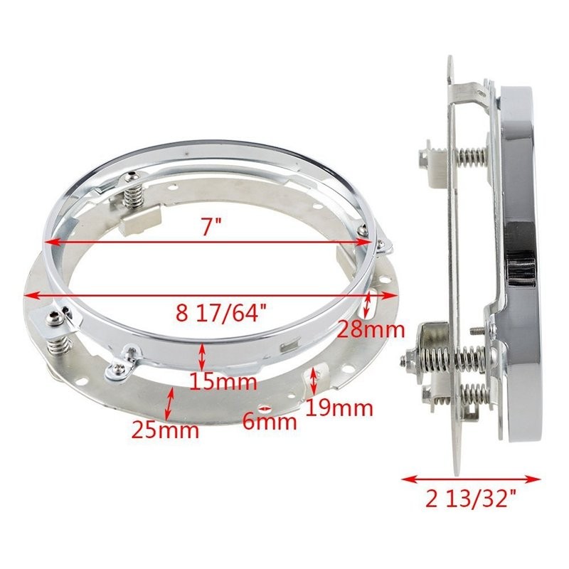 2PC 7'' Round Chrome LED Headlight Mounting Bracket Ring Car For Motorcycle Jeep