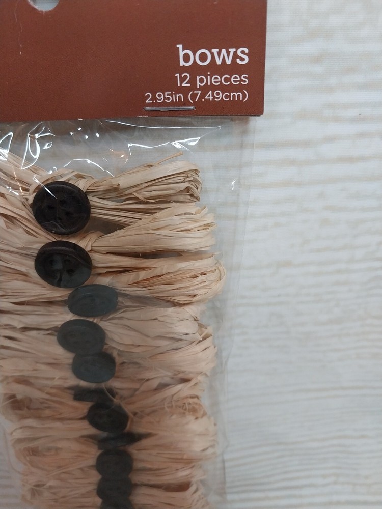 New! 12 Natural Raffia Bows Black Button Rustic Country Crafts Decor Fall Easter