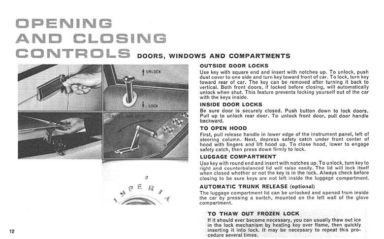 1964 Chrysler Imperial Owners Manual User Guide Reference Operator Book Fuses