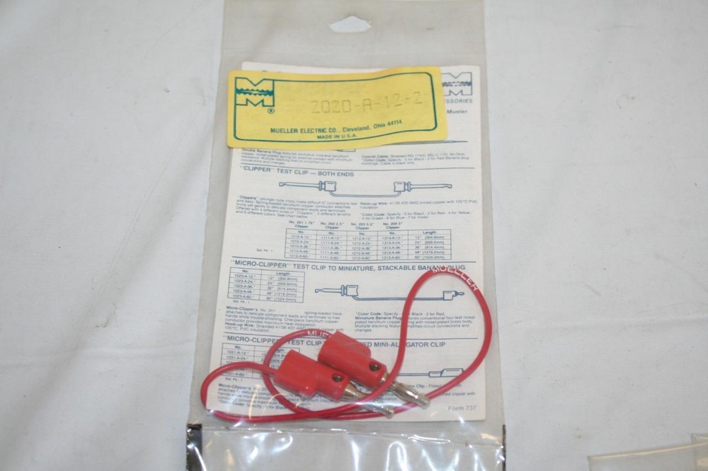 Mueller 2020-A-12-2 Stackable Single Banana Plug on both ends Red 12" New