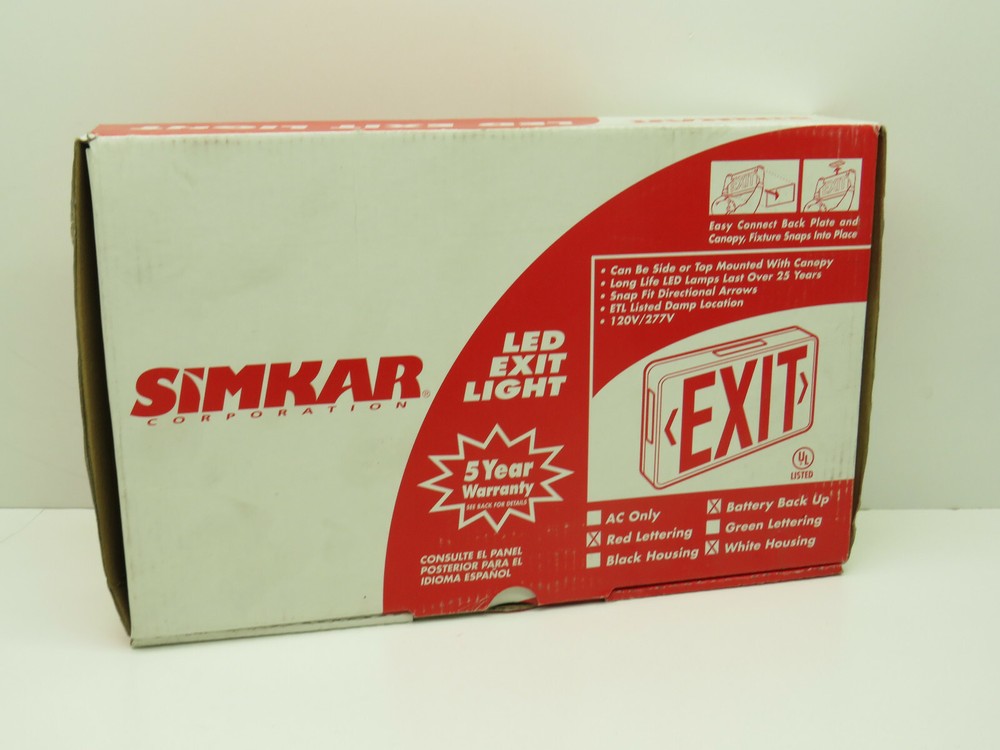 Simkar SLEDBRW Emergency Red LED Exit Light with Battery Backup 120/277V