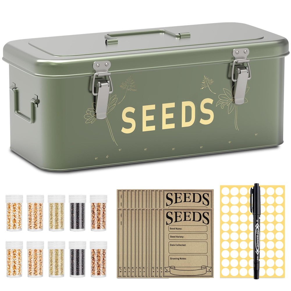 Metal Seed Storage Organizer 30 Bottles 4 Compartment Locking Box
