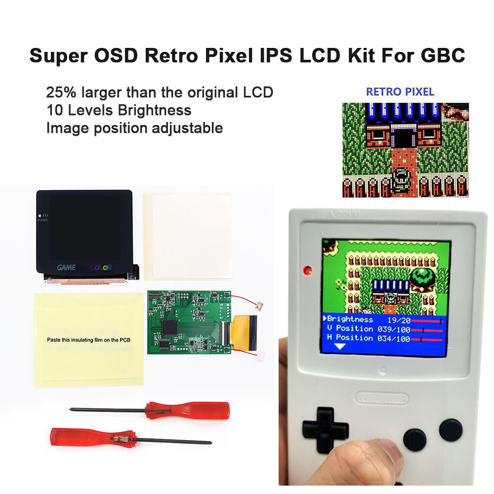 V5 Laminated OSD Menu Retro Pixel IPS LCD Screen Backlight For GBC With w/ Case