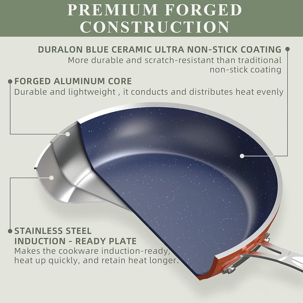 Healthy Duralon Blue Ceramic Nonstick Coated Cookware Set,