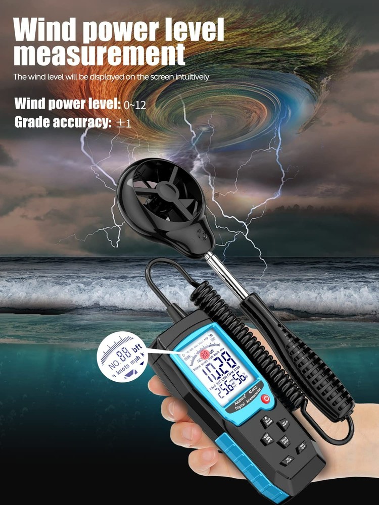 H12 Digital Anemometer Handheld Wind Speed Meter with Extended Wind Sensor, Meas