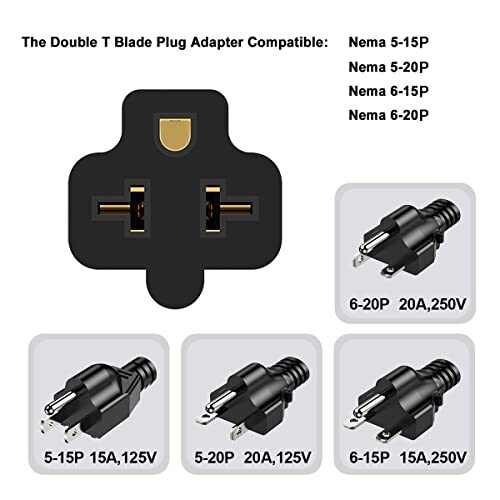 1FT 12AWG Right-Angle 15 Amp to 20 Amp Plug Adapter Assorted Colors