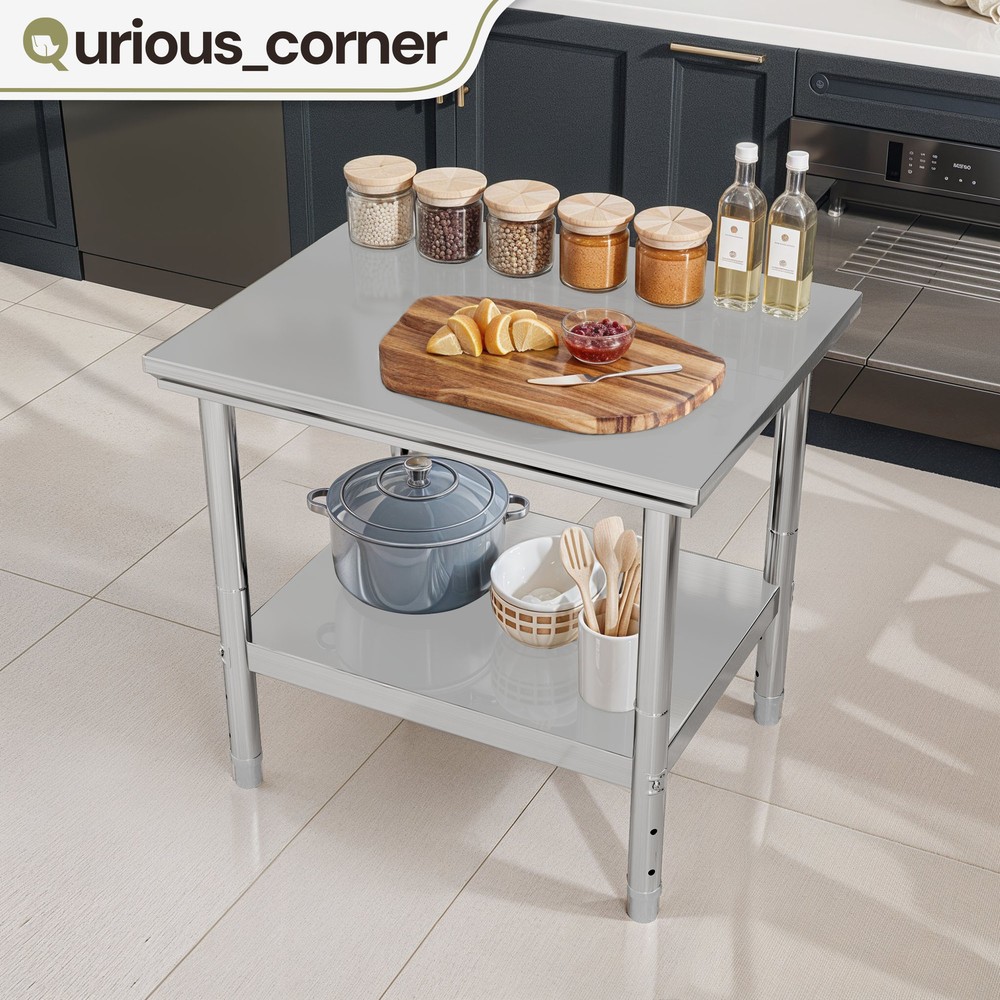 Work Table Stainless Steel 2 Tier Shelves Storage Workbench Kitchen Commercial