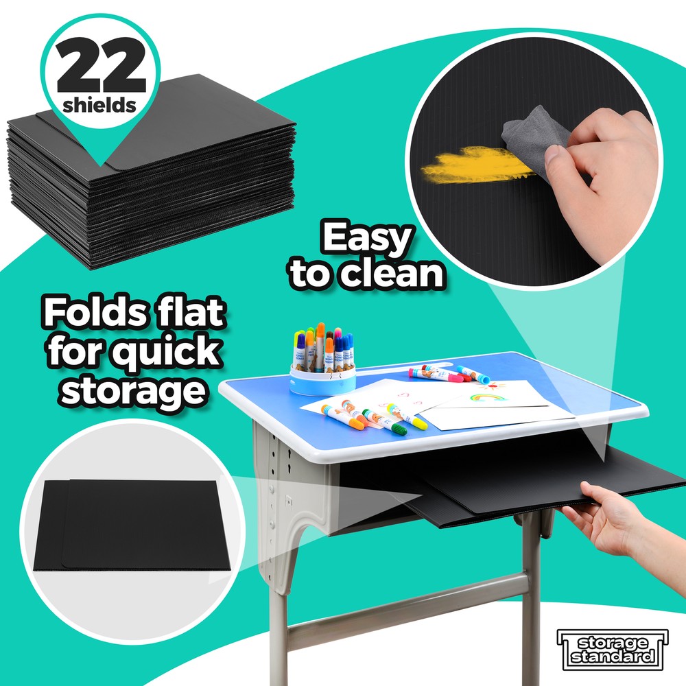 22-Pack Black Desk Dividers for Students, Plastic Study Carrel, Classroom Folder