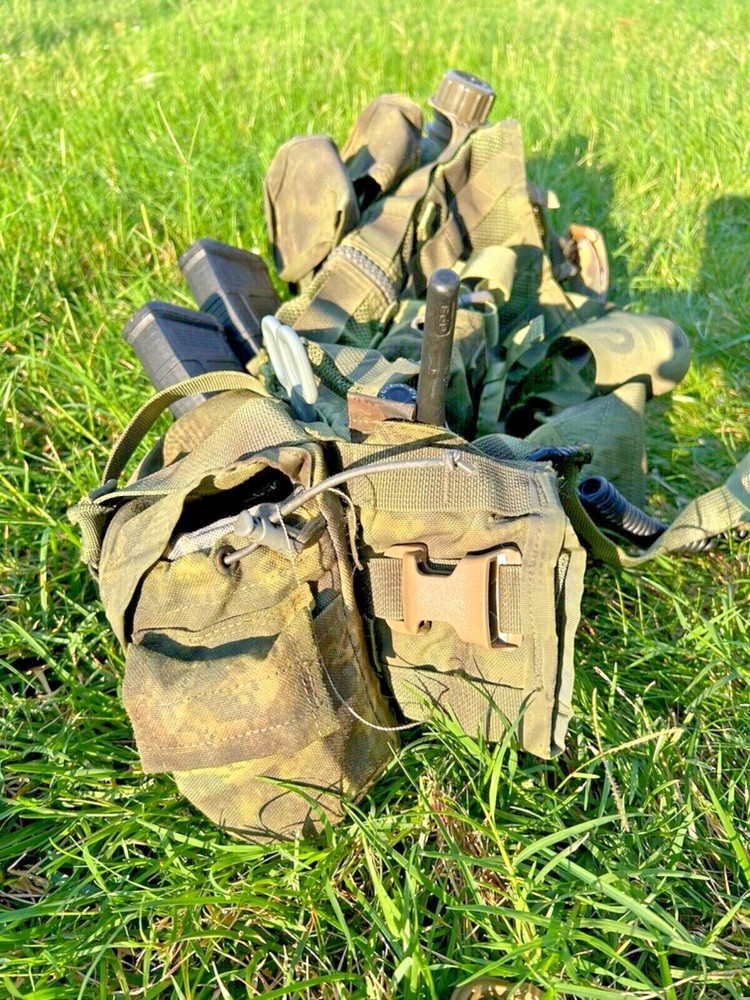 USGI ACU FLC Split Rig Vest, Full Load Out, Modified, Dyed Camouflage Green