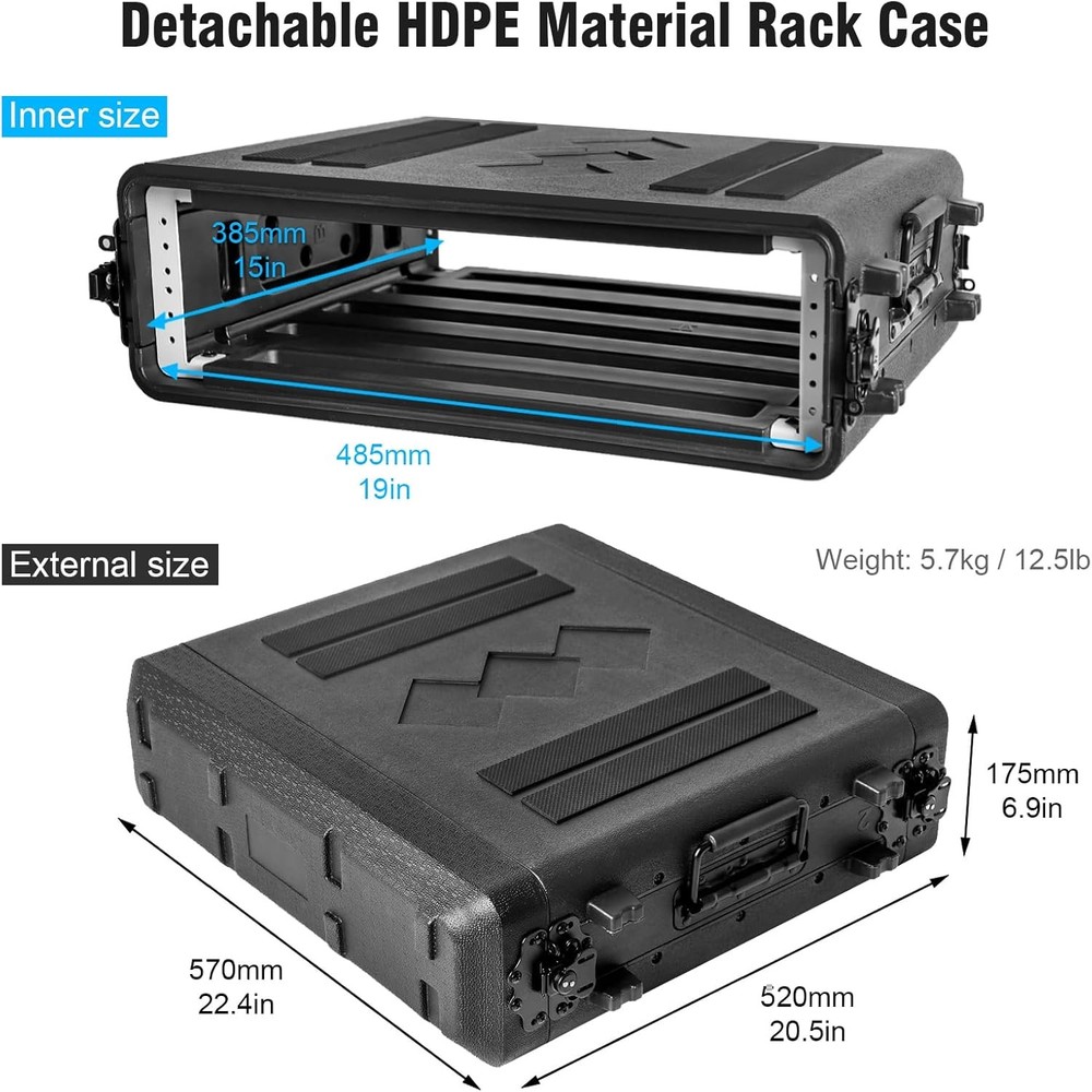 2U Rack Case 16" Depth, 19" Rackmount Flight Case with Microphone Compartments