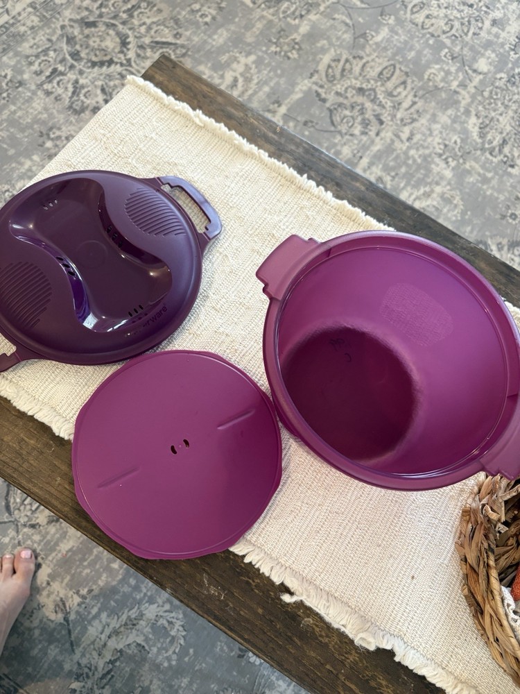 Tupperware Microwave Rice Maker Steamer Purple Complete w Insert Lid Manual