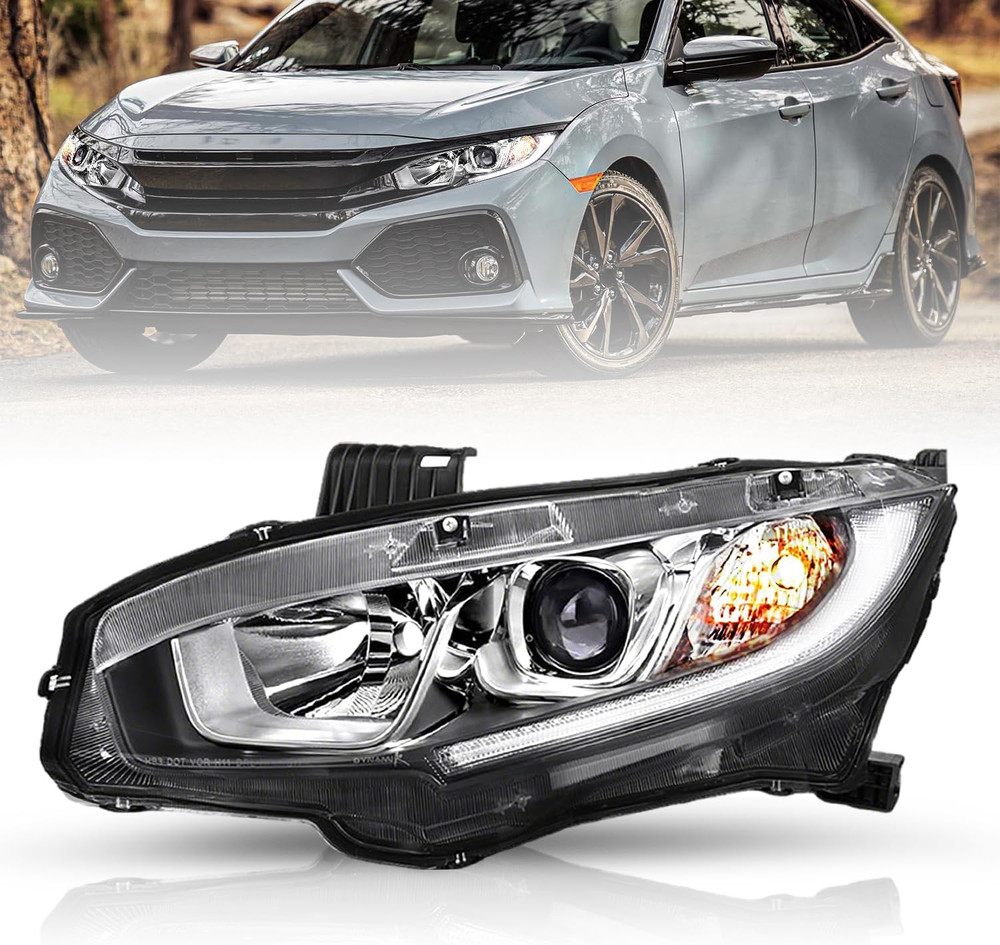 Headlight Assembly Replacement for 2016-2021 Honda Civic W/Led DRL Projector Hea
