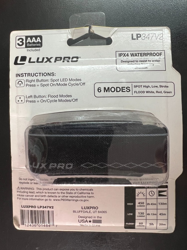LUXPRO LP347V2 Ultra Bright Multi-function 450 Lumen Multi-color LED Headlamp 47