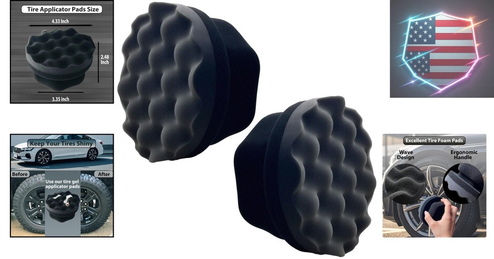 2 Pcs Large Tire Shine Applicator, Reusable Tire Dressing Applicator Wave Con...