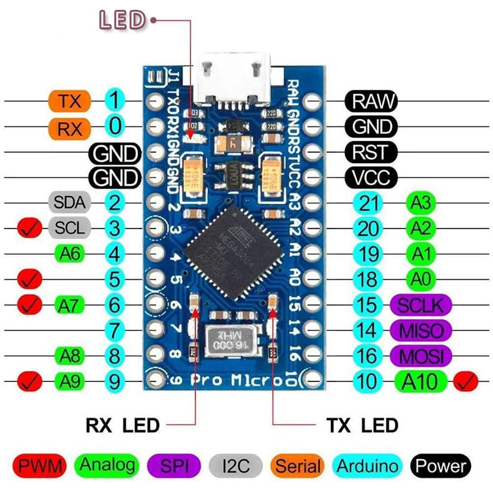 Pro Micro Microcontroller 16MHz 5V with 2-Row Pins Header Module Board ATmega...