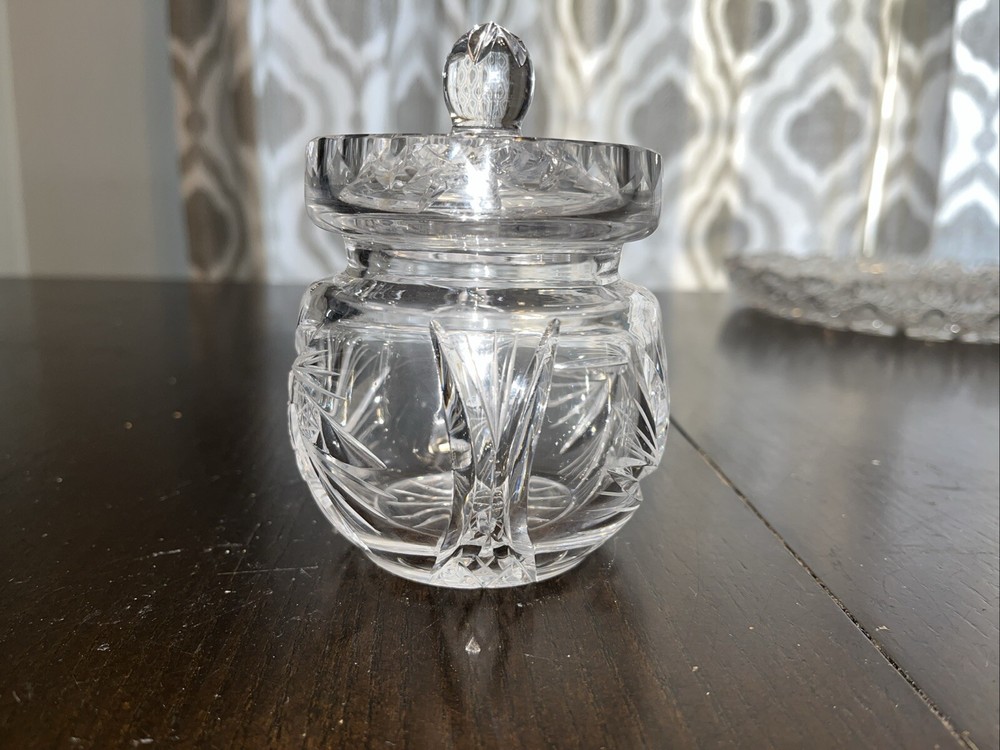Glass Pinwheel Pattern Jam Honey Sugar Jar W/ Lid