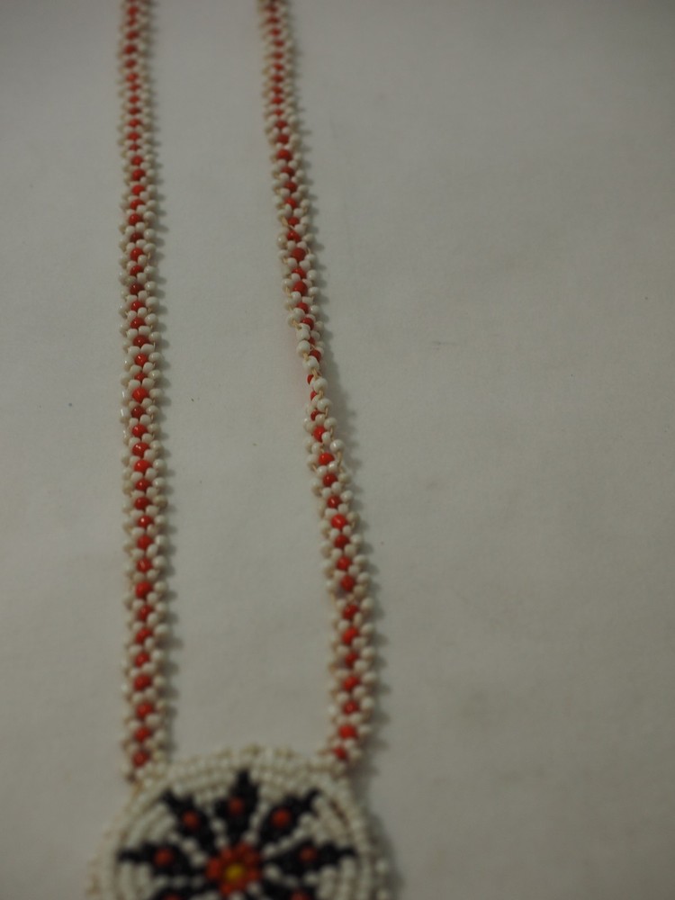 Vintage Handmade Micro Beaded Triple Panel Sunburst Necklace 24"