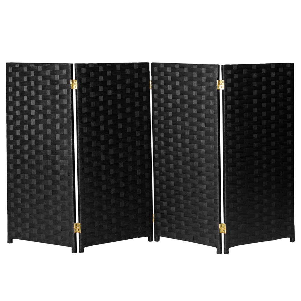 3 ft. Short Woven Fiber Folding Screen - 4 Panel - Black