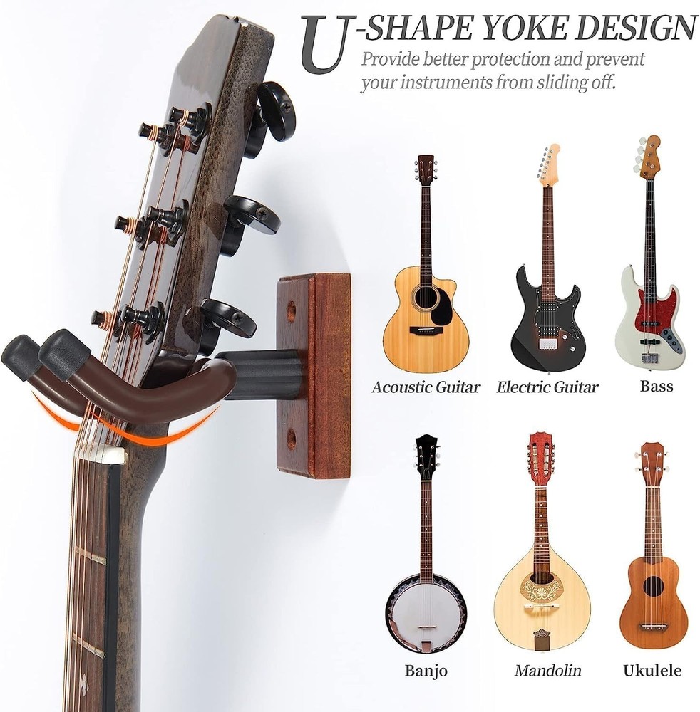 5-Pack Guitar Wall Mounts with Silicone Protection & Elegant Design