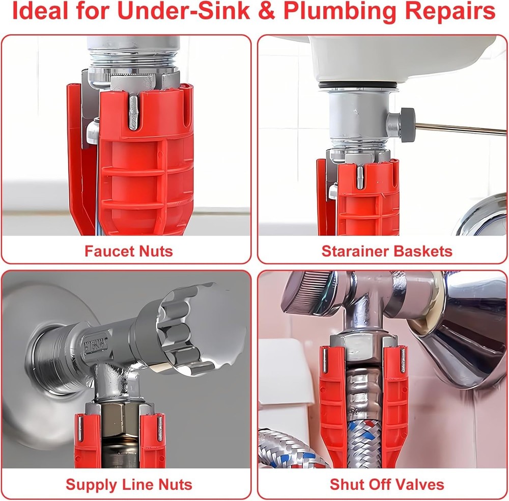Multi-purpose Wrench Plumber Tool - Red, 8-in-1