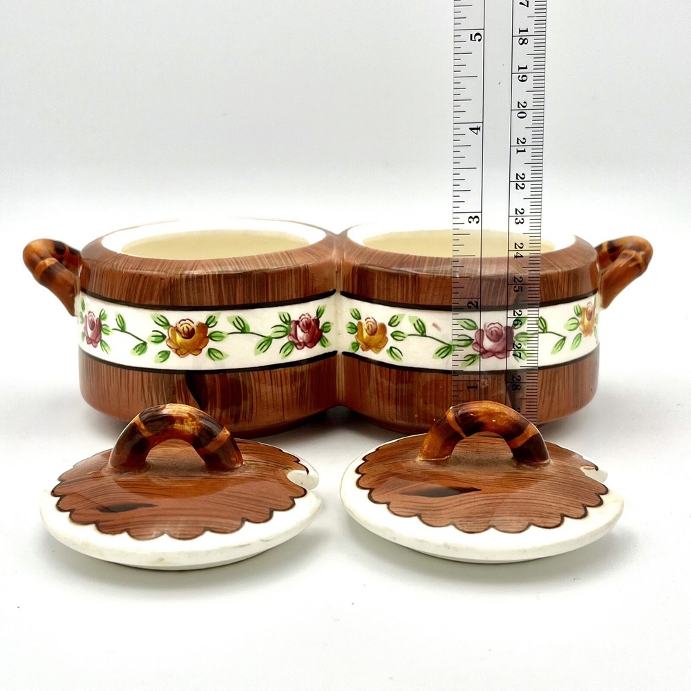 Vntg Orchard Ware Lidded Condiment Caddy/Server Hand Painted