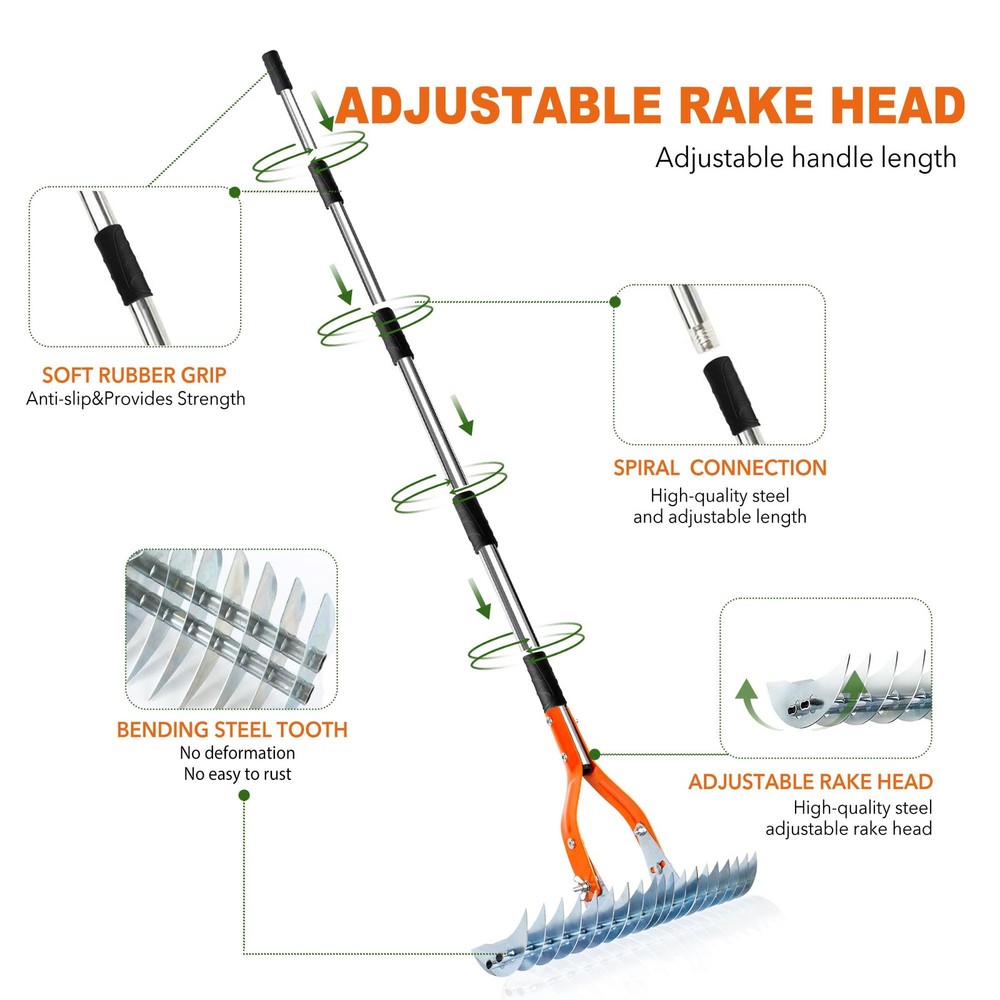 Thatch Rake,15" Lawn Dethatcher Rakes,Dead Grass Remover,Manual Dethatching R...