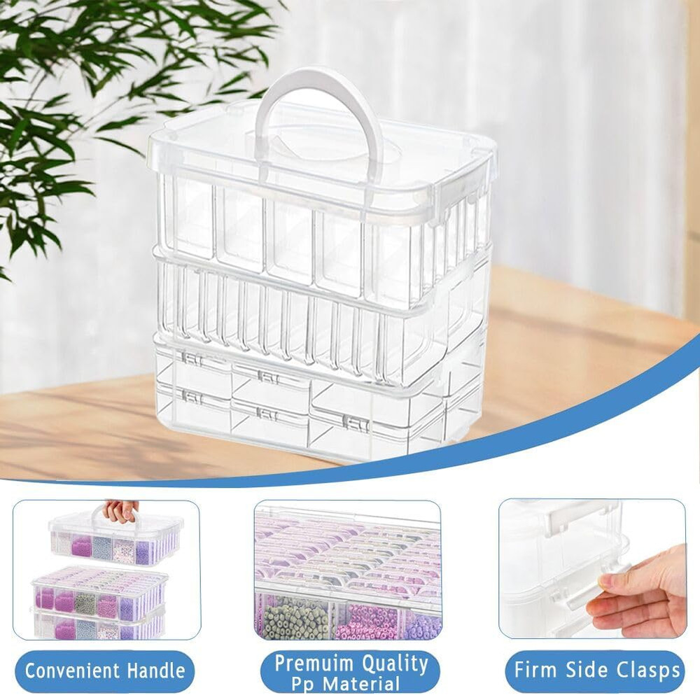 91Pcs Bead Storage Container, 3-Tier Bead Organizer Boxes and Craft Storage Boxe