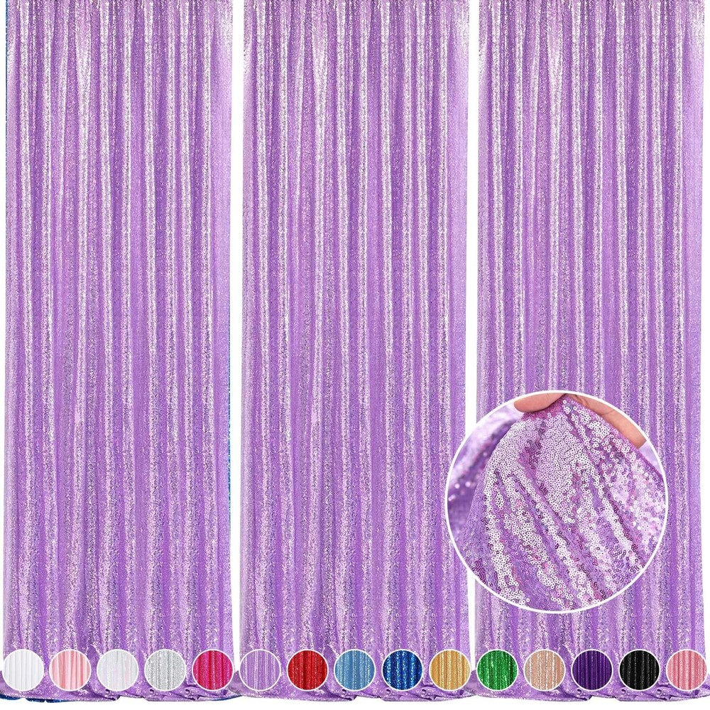QueenDream Sequin Backdrop Curtains 2x8ft Glitter Photo Background Lavender