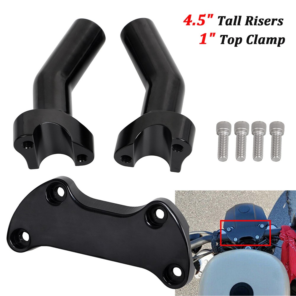 4.5" Black Pullback Handlebar Risers + Top Clamp For Harley 1" Bar Sportster 883