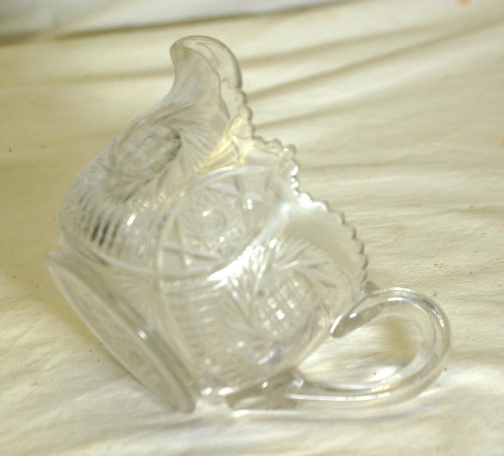 Footed Creamer Clear Cut Glass Waffle Pinwheel Pattern