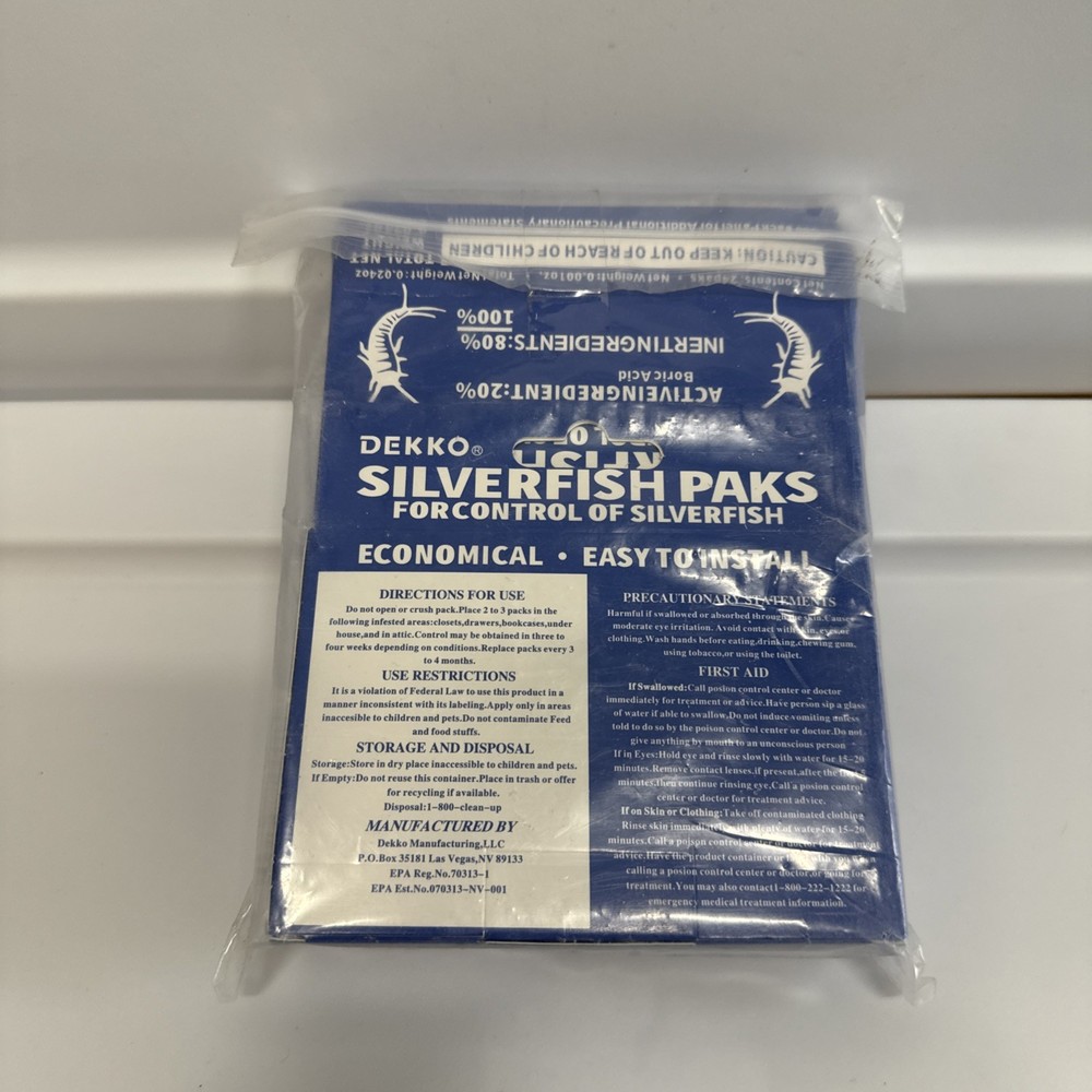2 Boxes Dekko Silverfish Control Paks  ` Pest Control ` Bait ~~ 48 total Paks