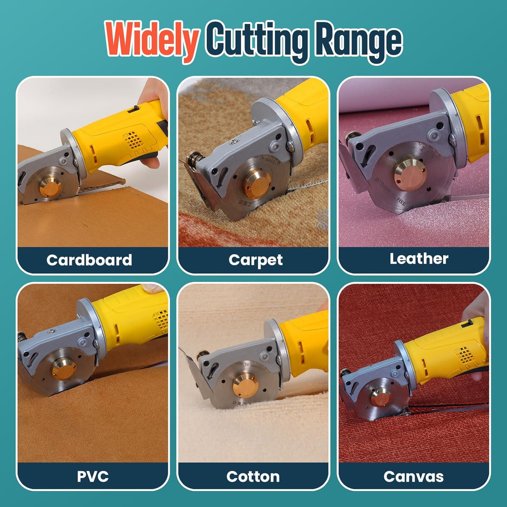 Cordless Electric Rotary Fabric Cutter with Safety Lock & Replacement Blade