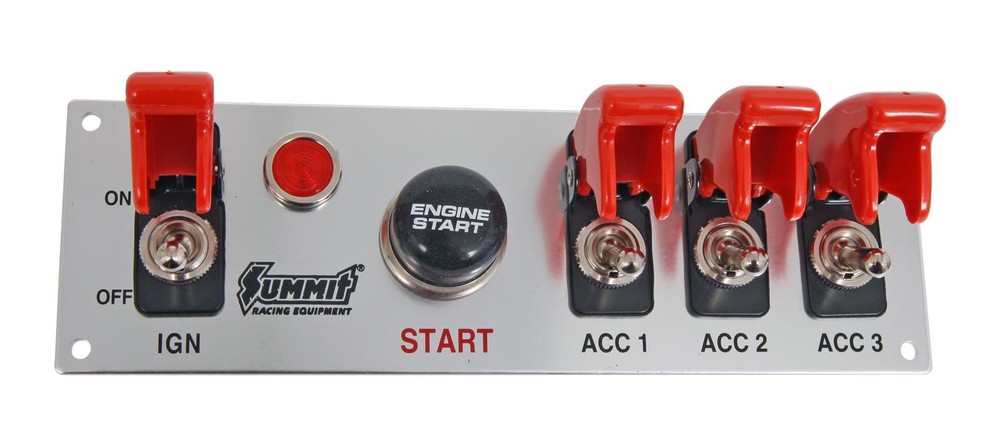 Summit Racing 830814 Switch Panel Dash Mount Brushed Alum Four Toggle Switches