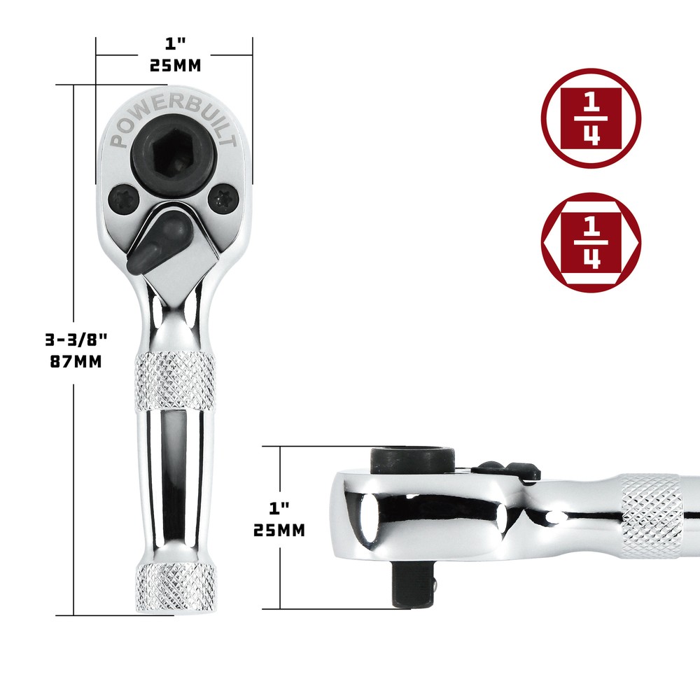 Powerbuilt 1/4" DR. SOCKET&BIT DRIVER MINI RATCHET - 940478