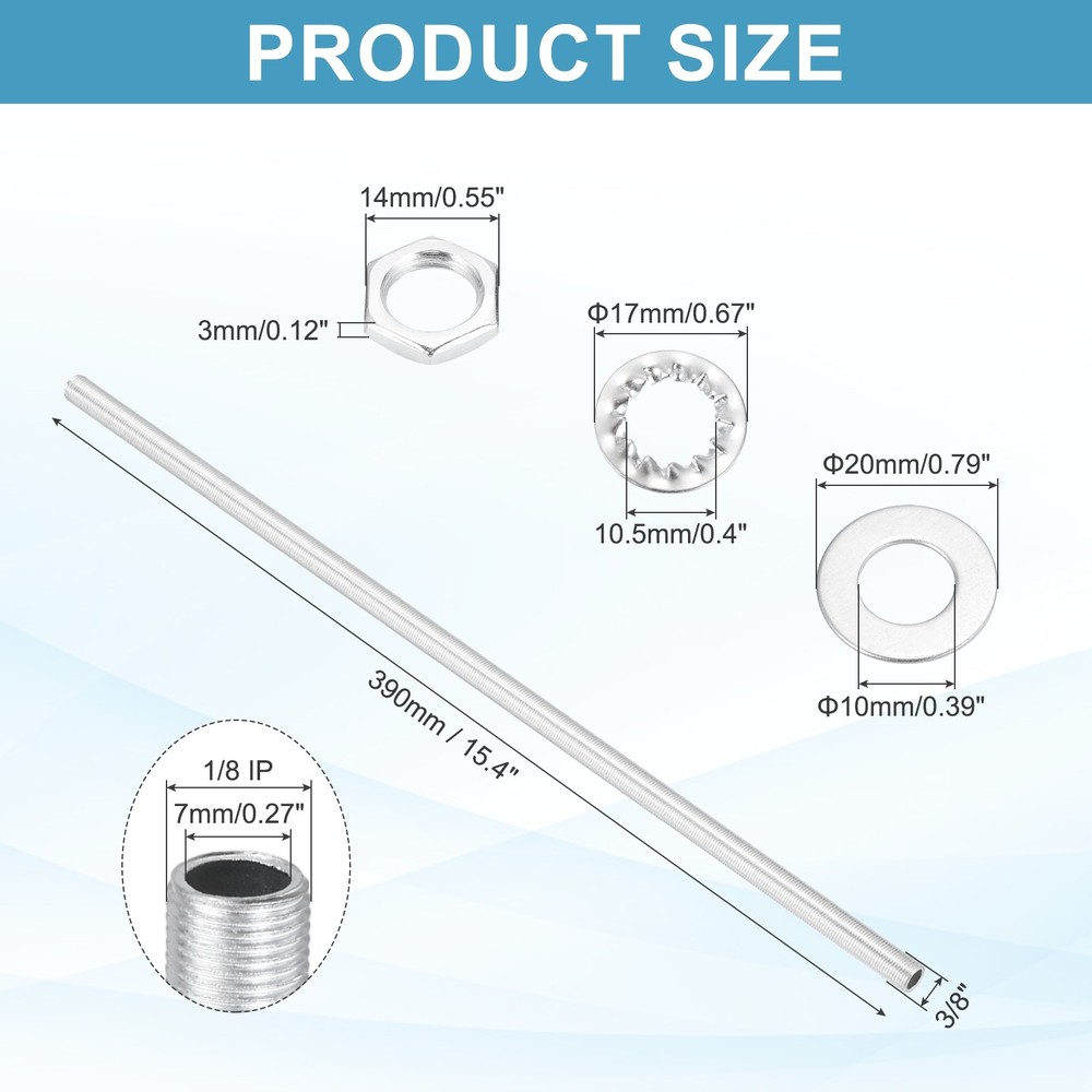 28Pcs 15.4" Lamp Pipe Kit with Nuts Washers 1/8IP Thread Fasteners Assortment