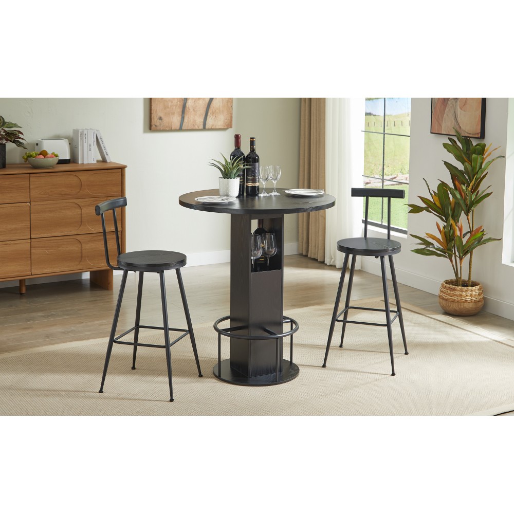 3 Piece Dining Table Set Barstools 2 Person Kitchen Table Chairs Bar Restaurant