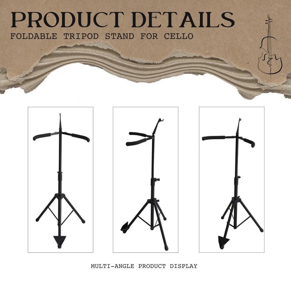 Cello Stand with Bow Hook - Adjustable, Sturdy Support for All Size Cellos - ...