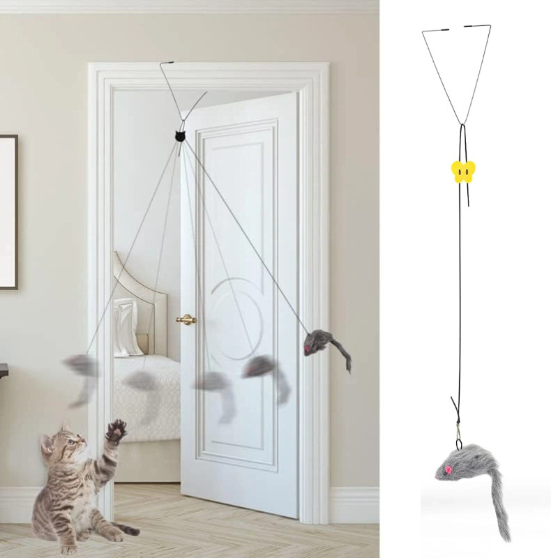 Cat Kitty Teaser Toys Retractable Door Hanging Mouse Interactive Pet Wind Plush