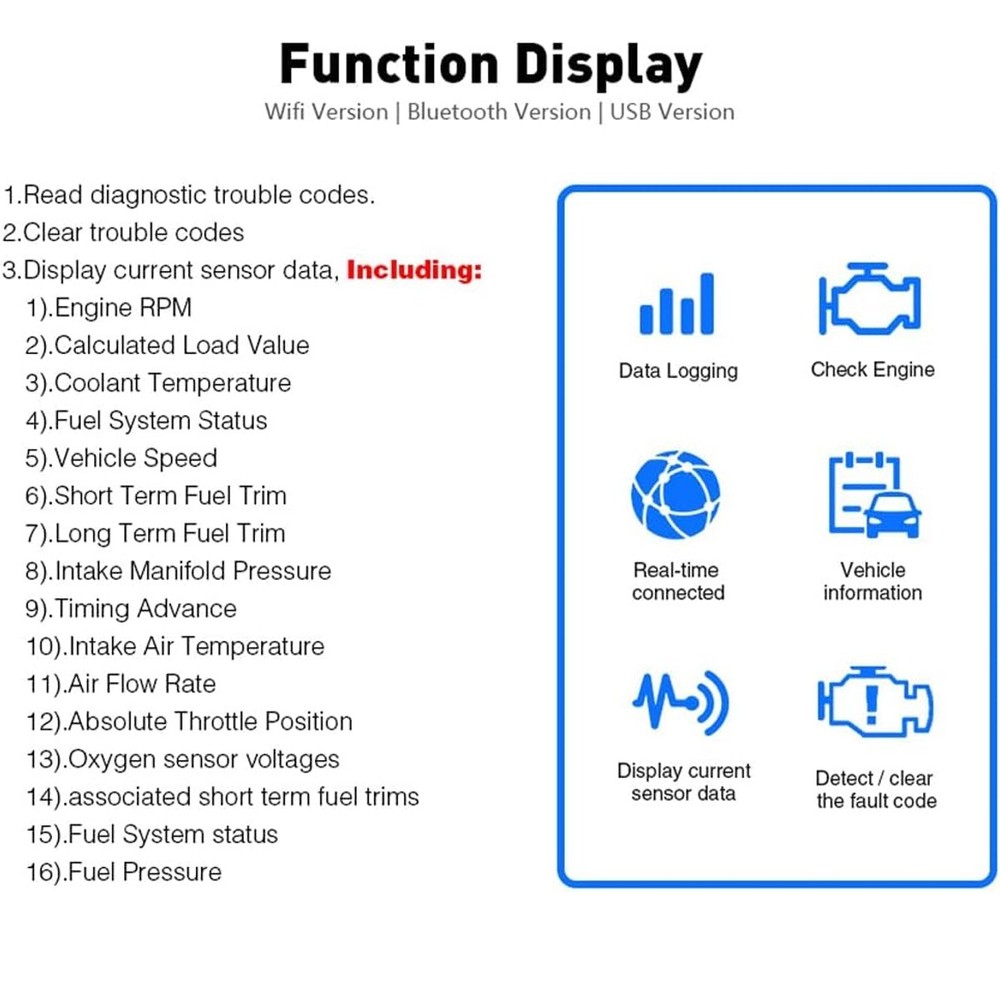Bluetooth OBD2 OBDII Car Diagnostic Scanner Auto Fault Code Reader Tool ELM327