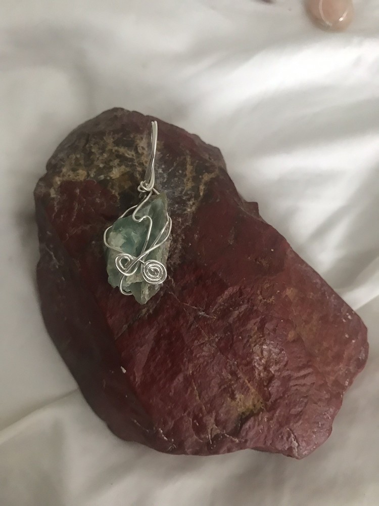 Rough Natural Blue Peruvian Opal Sterling Silver Wrapped Pendant