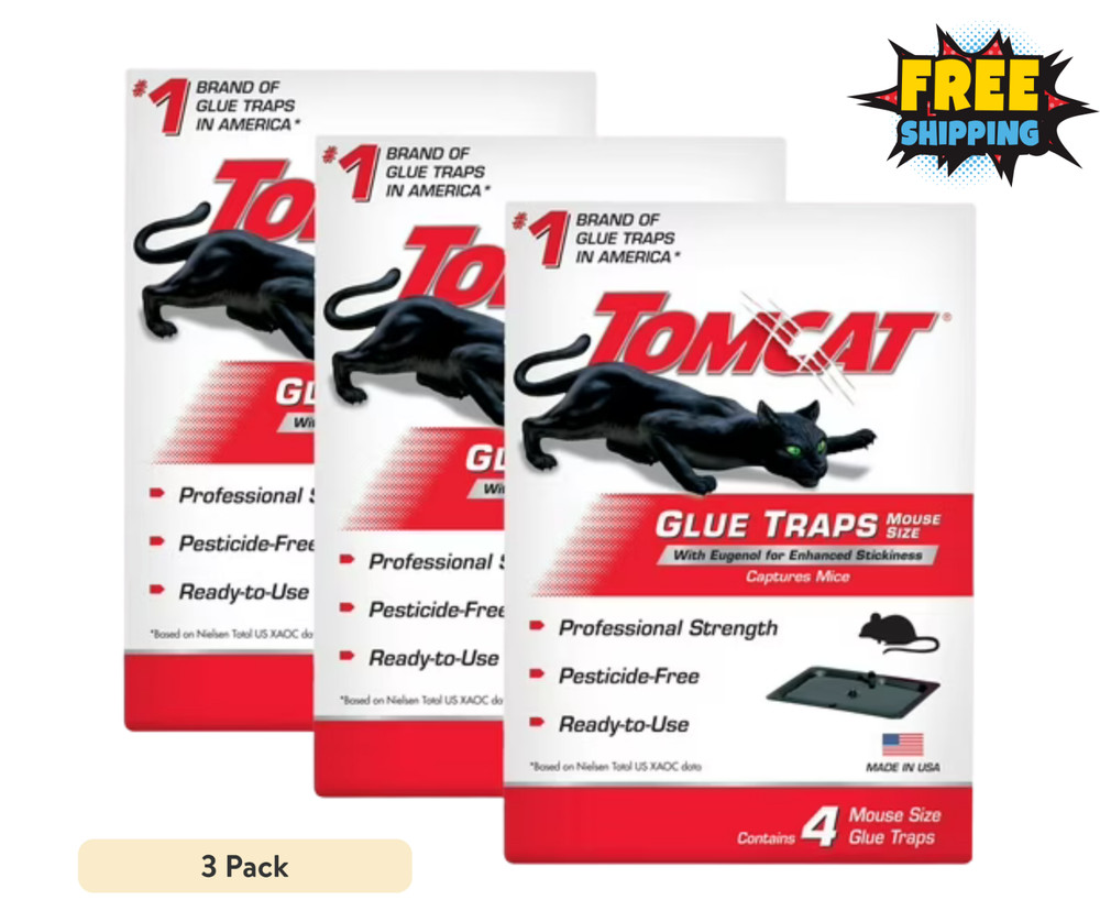 Tomcat Super Hold Glue Traps Mouse Size, 3-Pack (12 Glue Traps)