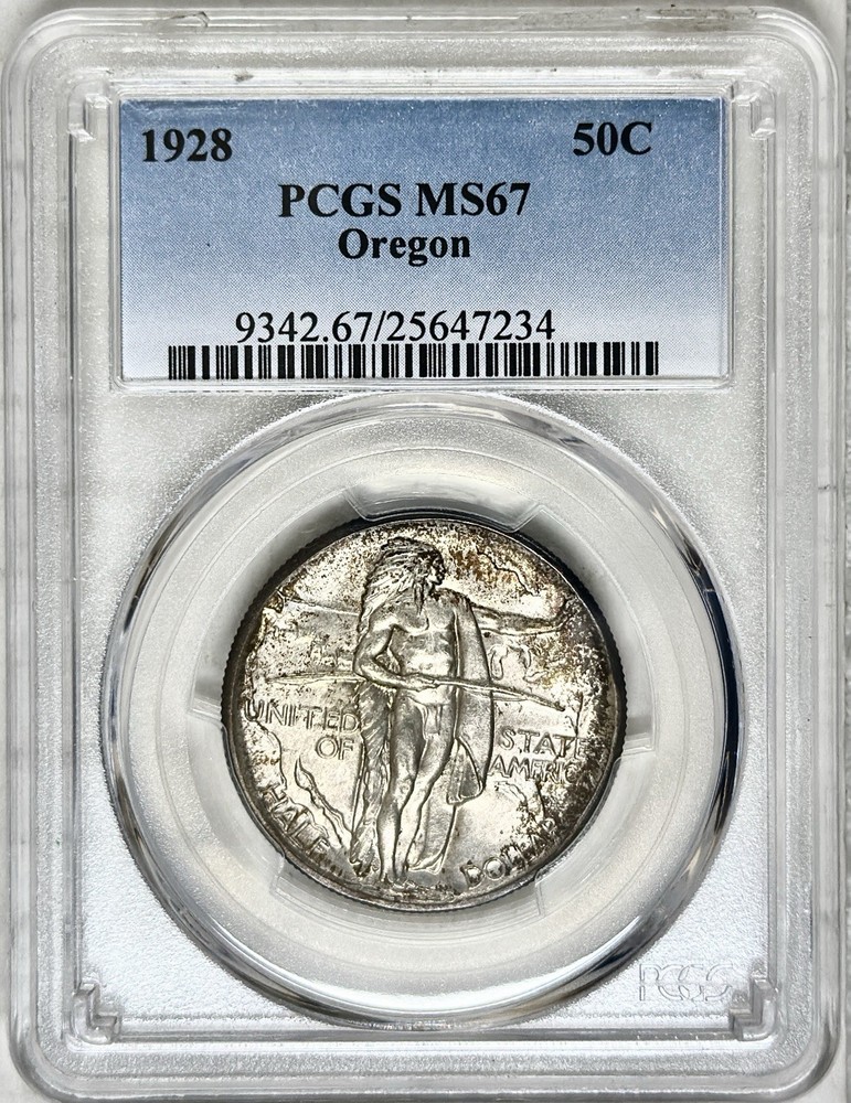 1928 OREGON TRAIL COMMEMORATIVE HALF DOLLAR PCGS MS67